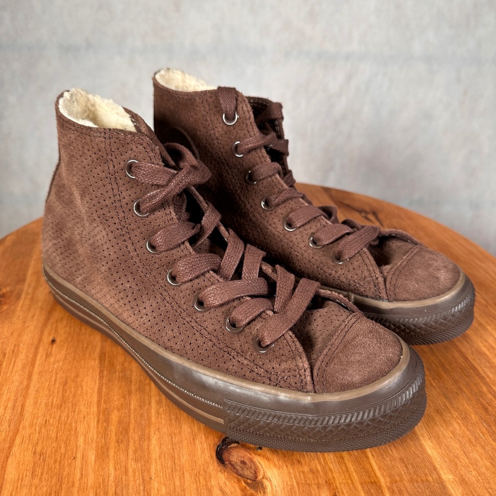 Converse Chuck Taylor High Top Women Size 7 Brown Good Suede Fur Lined - Picture 4 of 13